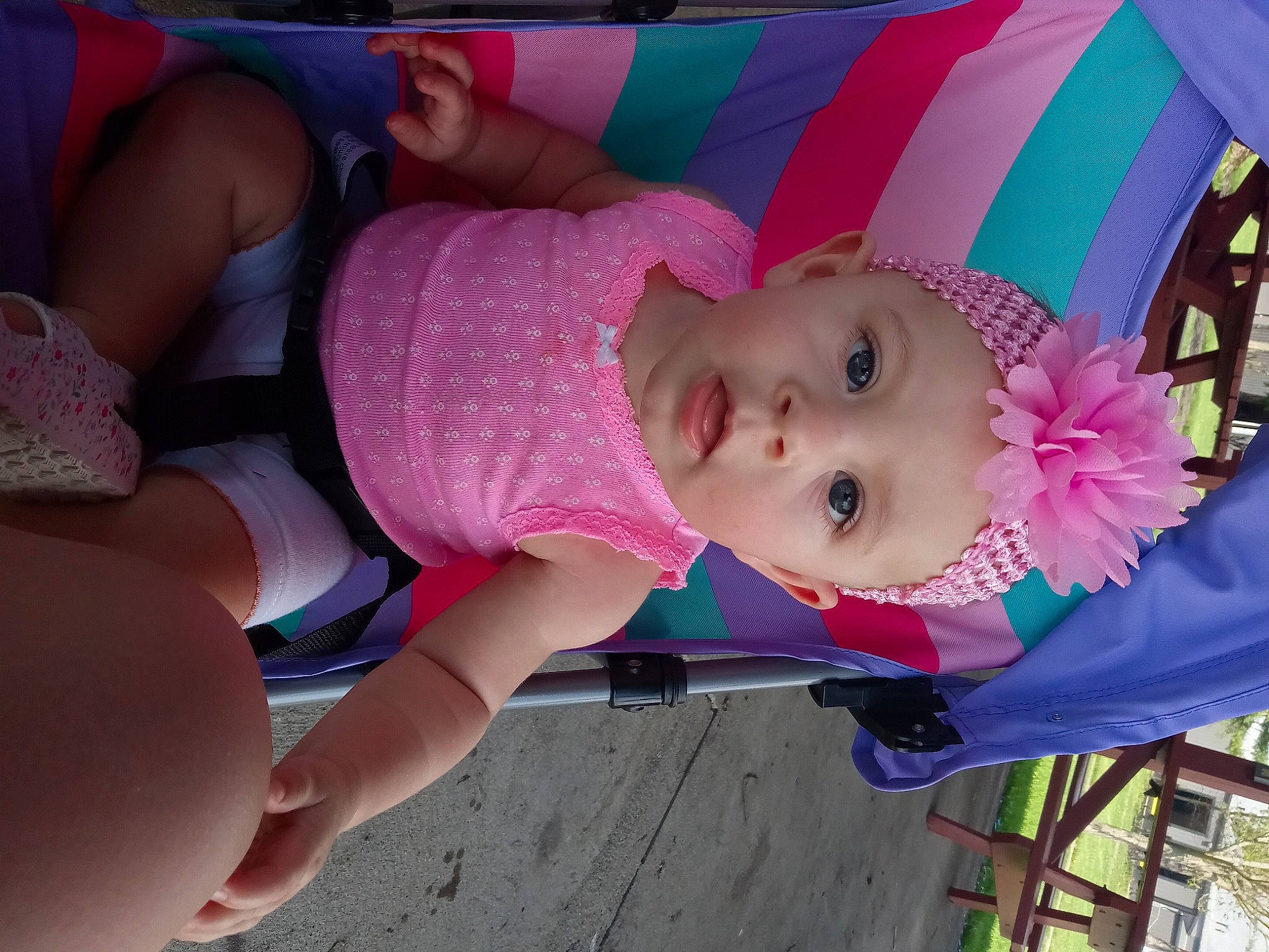 Luciana joined the competition — help win amazing prizes! baby, baby_products, baby_toddler_clothing, cheek, child, fun, happy, hat, headgear, headwear, human_leg, magenta, pattern, person, pink, purple, skin, smile, thigh, toddler