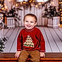 background, bench, brown_pants, child, christmas, cute, decorations, festive, floor, happy, holiday, indoor, lights, portrait, red_sweater, reindeer, seasonal, smiling, toddler, wooden