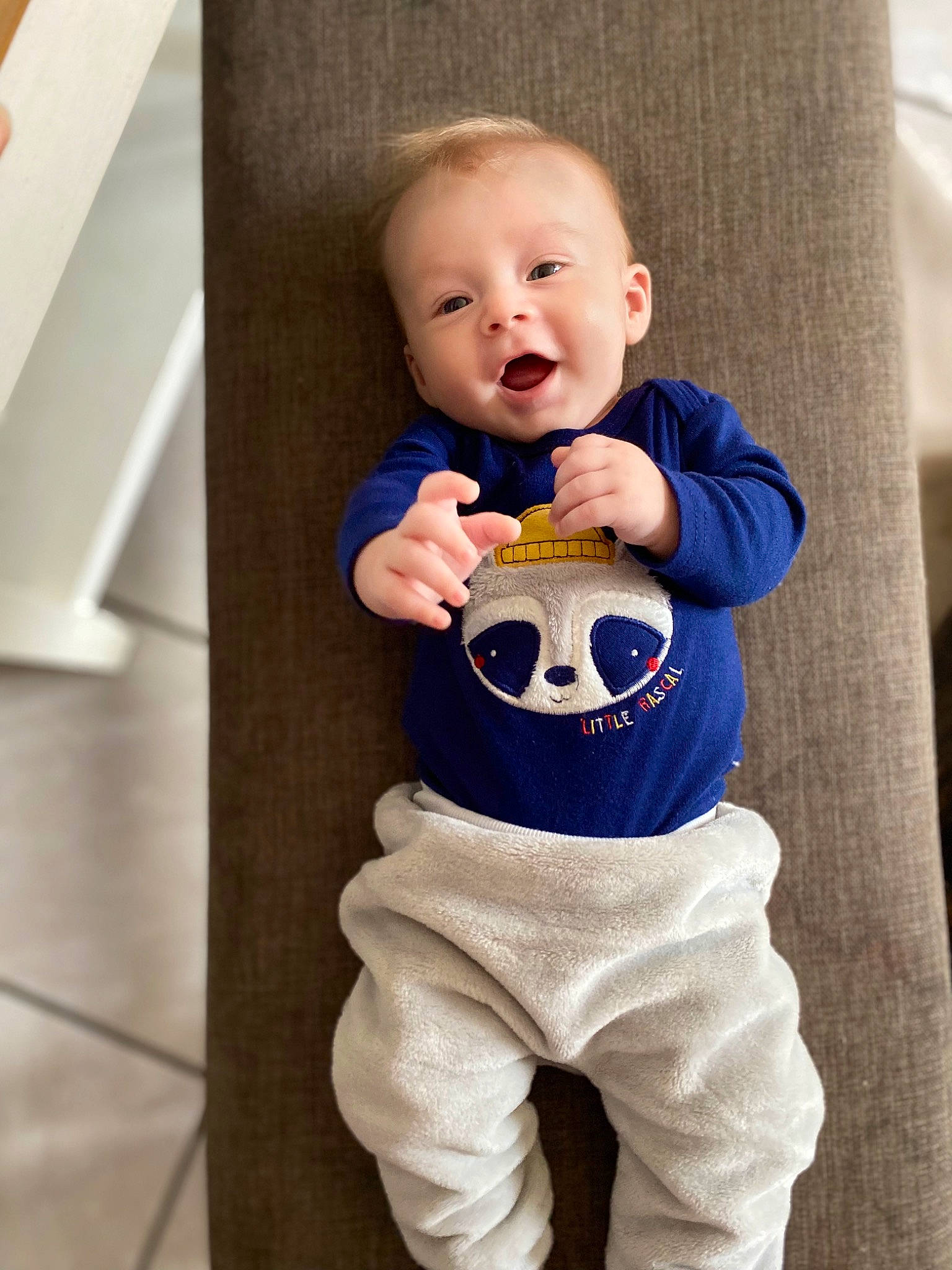 Damon Rogue joined the competition — help win amazing prizes! arm, baby, baby_products, baby_toddler_clothing, child, costume, denim, electric_blue, face, fun, happy, long_sleeved_t_shirt, pattern, person, personal_protective_equipment, sitting, sleeve, smile, t_shirt, toddler