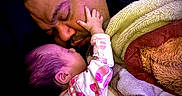 Harmony is registered to the contest to win money with this photo: affection, baby, blanket, close_up, cozy, face, family, hand, indoors, intimacy, love, man, parent_and_child, portrait, resting, skin, sleeping, tattoo, tenderness, touching
