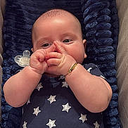 Damon Jiménez Romeu joined the competition — help win amazing prizes! baby, bracelet, child, closeup, clothing, comfort, cute, face, hands, indoor, infant, pacifier, plush_cushion, portrait, relaxed, resting, skin, soft_fabric, star_pattern, young