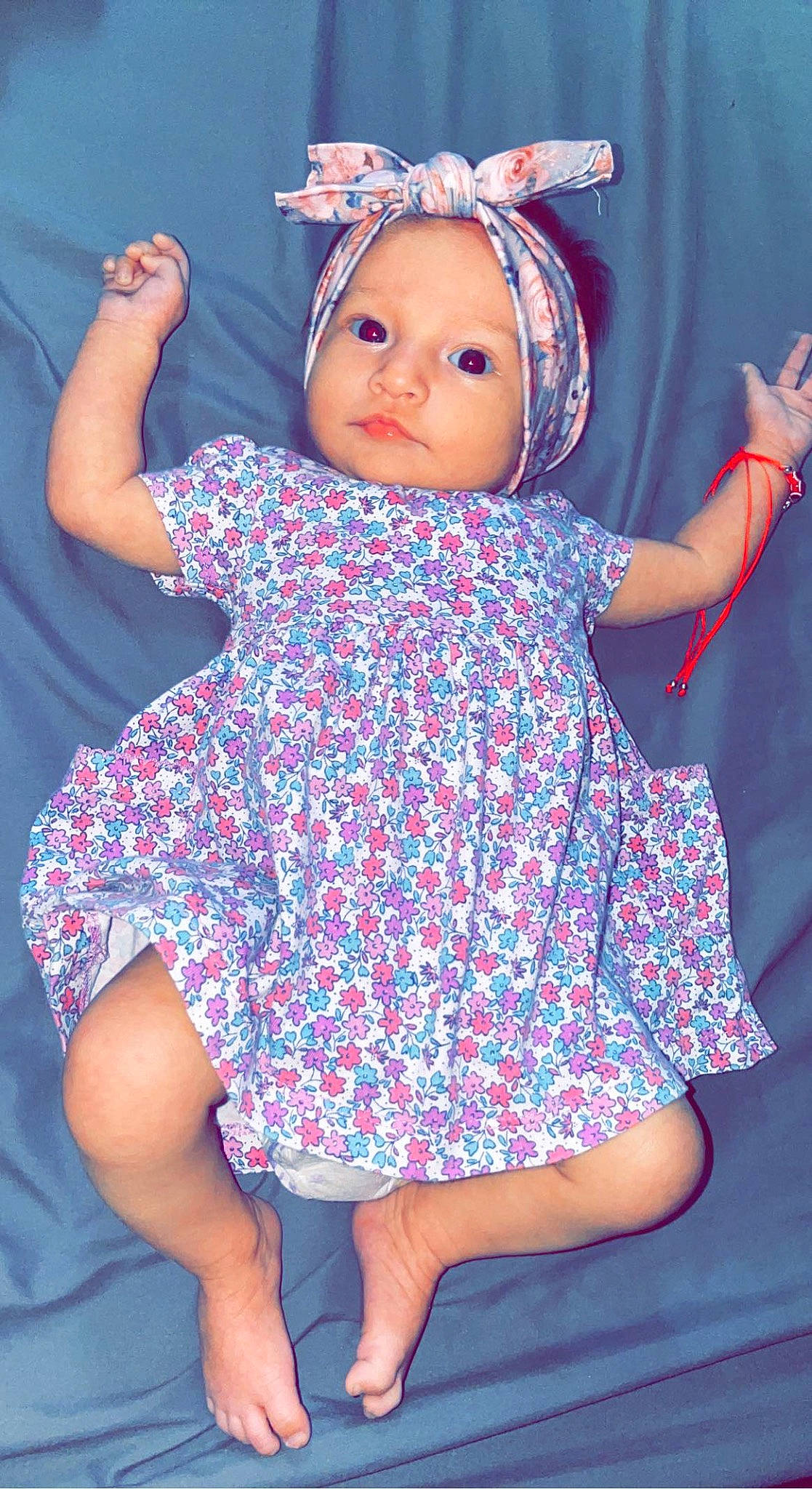 Adalyn is registered to the contest to win money with this photo: azure, baby_toddler_clothing, blue, dress, fashion, gesture, hairstyle, headwear, joint, neck, one_piece_garment, organ, person, pink, purple, shoulder, skin, sleeve, standing, textile