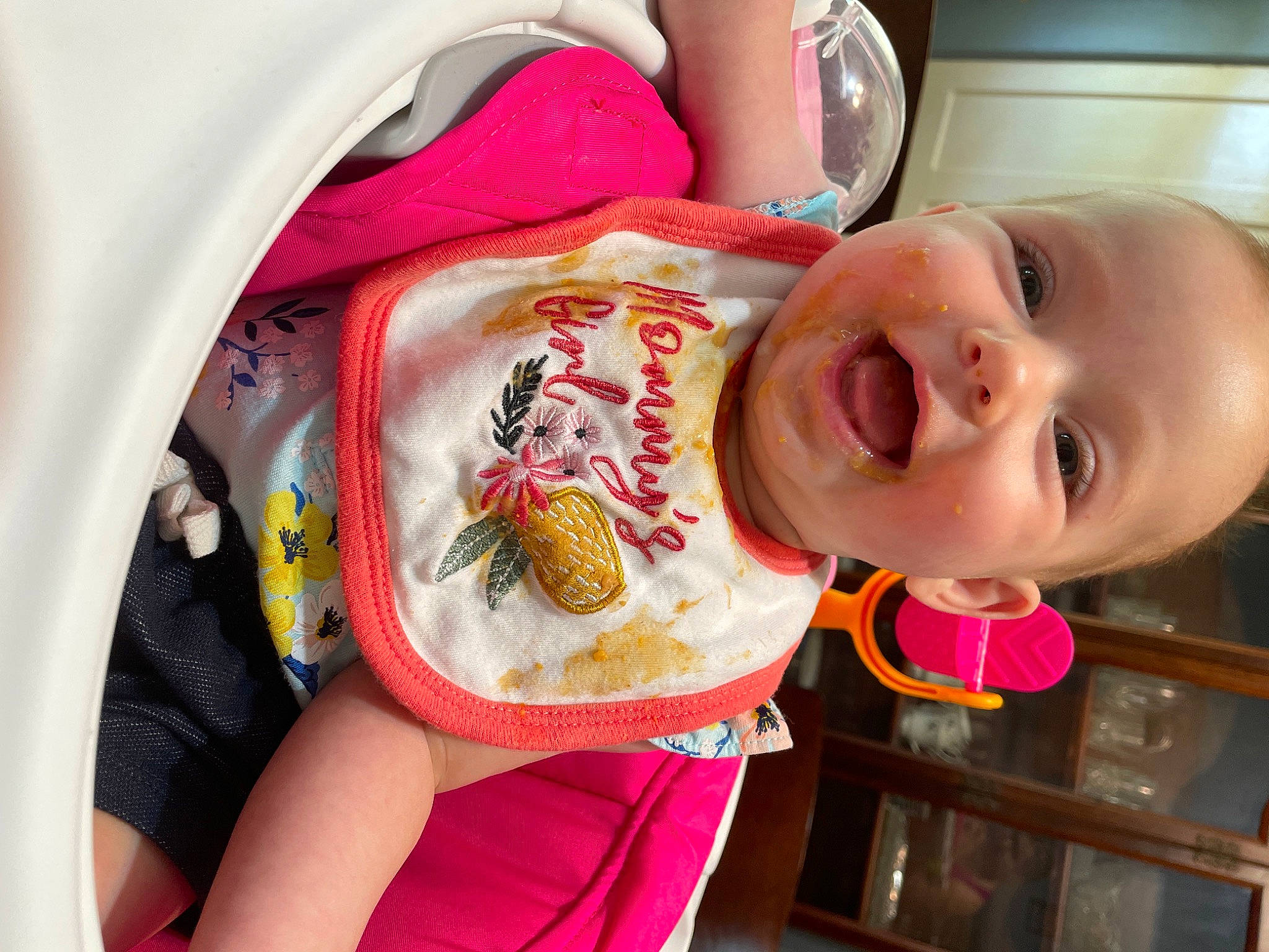 Andrea joined the competition — help win amazing prizes! baby, baby_food, baby_products, baby_toddler_clothing, bathing, cheek, child, comfort_food, food, happy, laugh, lip, nose, person, pink, room, skin, smile, sweetness, tableware