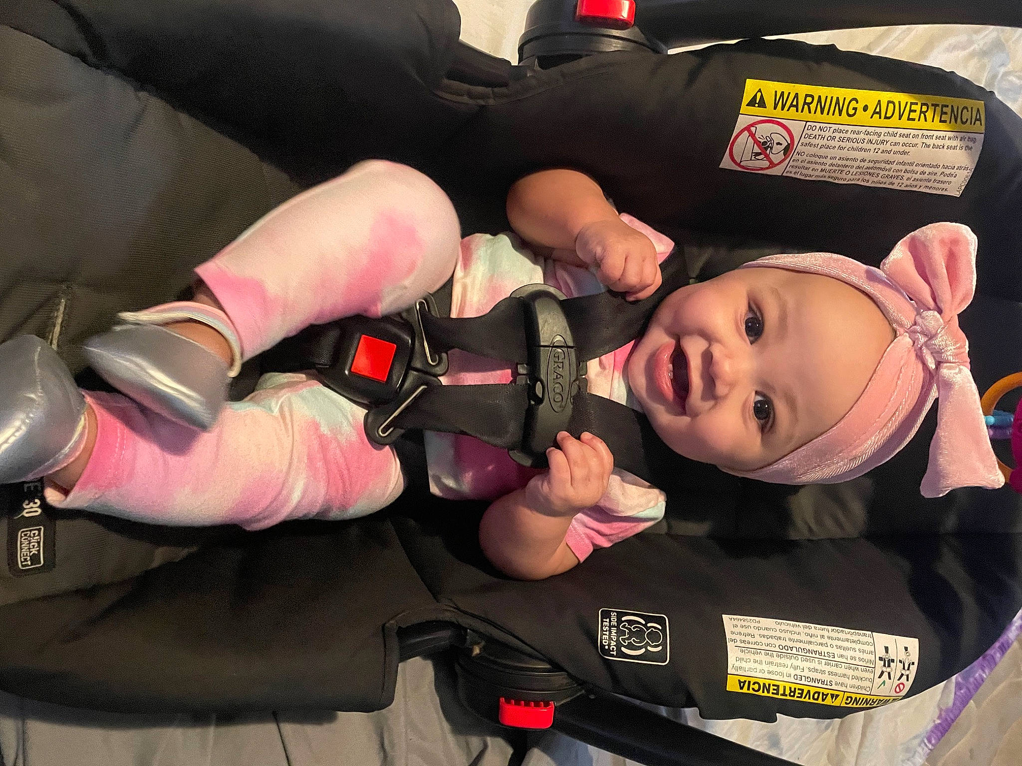 Anaya is registered to the contest to win money with this photo: auto_part, baby, baby_carriage, baby_products, baby_toddler_clothing, car_seat, carmine, child, headwear, nail, person, personal_protective_equipment, sports_gear, thigh, toddler, wrist