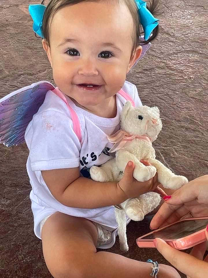 Baylee joined the competition — help win amazing prizes! baby, baby_toddler_clothing, blue, child, eye, finger, gesture, hand, happy, head, human, joy, organ, people, person, pink, skin, smile, summer, thigh