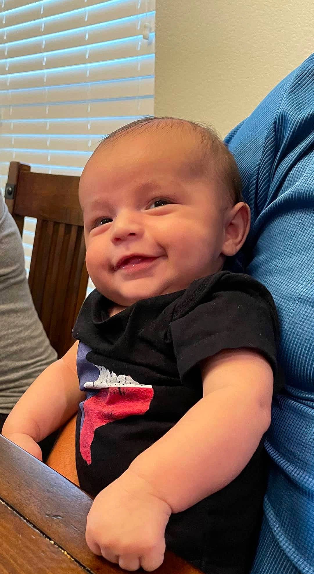 Caden joined the competition — help win amazing prizes! baby, baby_toddler_clothing, cheek, child, comfort, electric_blue, eye, facial_expression, finger, fun, happy, iris, joy, lap, mouth, person, sitting, skin, smile, standing
