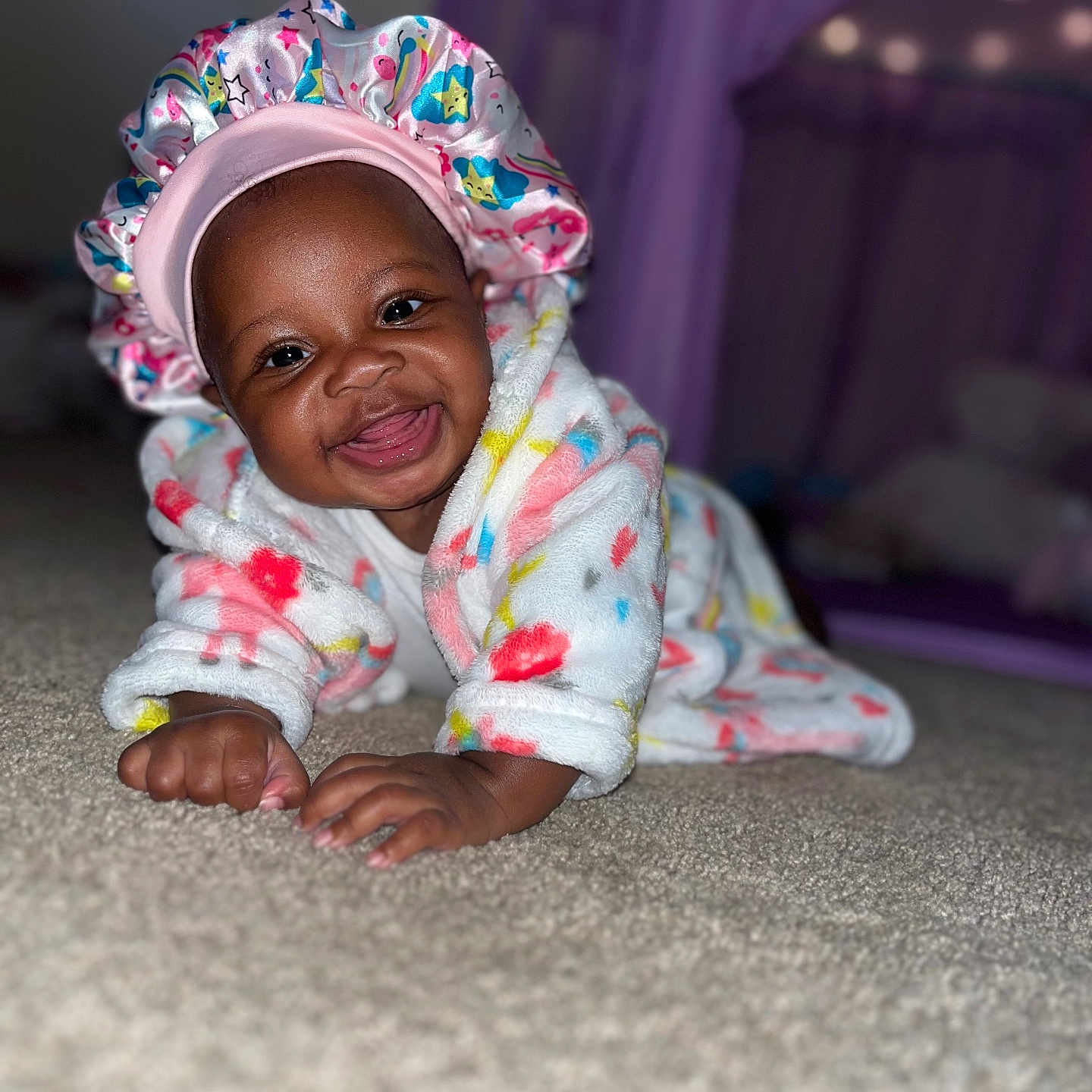 Millianna joined the competition — help win amazing prizes! baby, babylaughing, bonnet, cap, clothing, coat, crawling, dress, face, happy, hat, head, laughing, newborn, pajamas, person, photography, portrait, sitting, smile