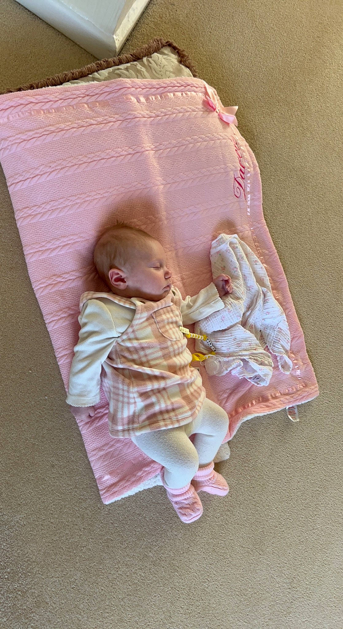 Darcie joined the competition — help win amazing prizes! baby, baby_products, baby_toddler_clothing, bedding, cheek, child, comfort, doll, linens, pattern, peach, person, pink, room, sitting, skin, sleeve, sock, toddler, toy