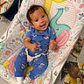 Naira joined the competition — help win amazing prizes! baby, infant, child, smiling, laughing, sitting, bouncer, blue_outfit, floral_pattern, white_socks, indoor, playroom, toys, second_child, family, portrait, happy, carpet, cartoon_animals, candid