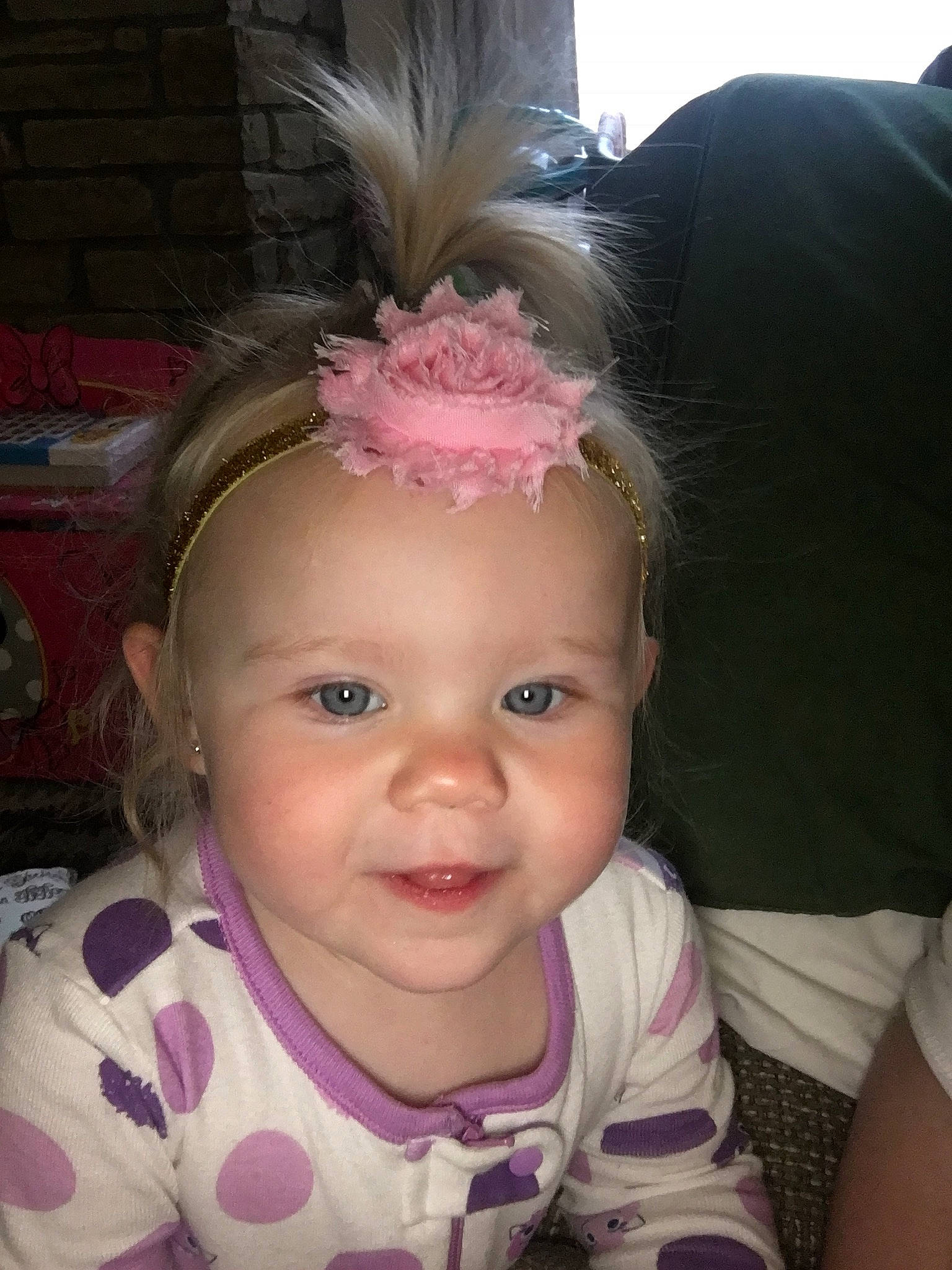 Addisen is registered to the contest to win money with this photo: baby, cheek, child, chin, ear, eye, face, forehead, hair, hair_accessory, hairstyle, head, headgear, headpiece, iris, lip, nose, person, pink, skin