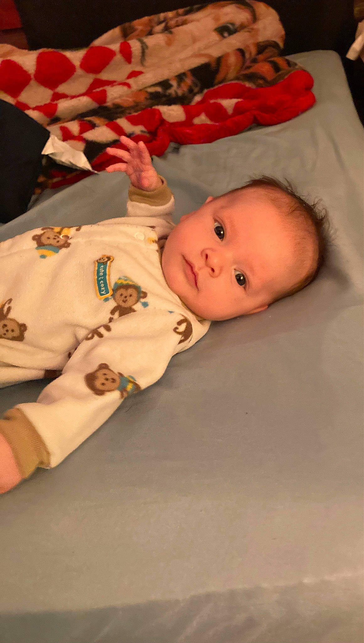 Jasiah is registered to the contest to win money with this photo: baby, baby_products, baby_safety, baby_toddler_clothing, bedtime, carmine, cheek, child, comfort, flooring, fun, head, infant_bodysuit, linens, person, room, skin, sleeve, smile, toddler