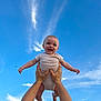 baby, child, smiling, happy, hands, arms, sky, blue_sky, clouds, outdoor, person, infant, joy, playful, lifting, portrait, cute, daylight, nature, fun