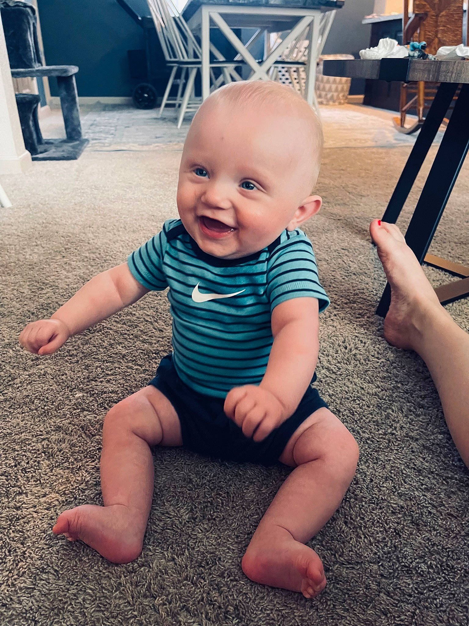 Quinten joined the competition — help win amazing prizes! baby, baby_toddler_clothing, chair, finger, floor, flooring, hand, happy, iris, joint, leg, light, mouth, person, shoulder, skin, sleeve, smile, t_shirt, thigh