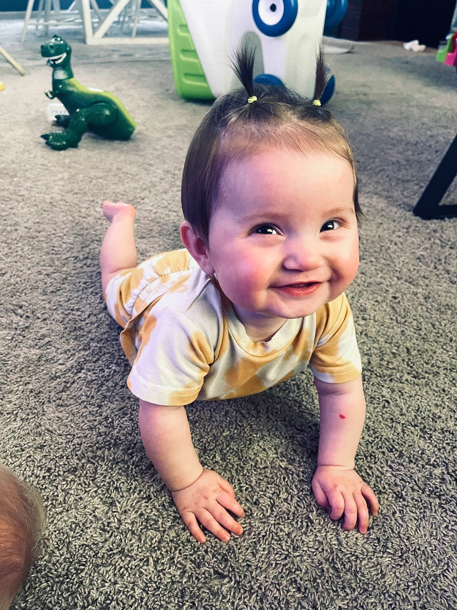 Calliope is registered to the contest to win money with this photo: baby, baby_toddler_clothing, cool, floor, flooring, fun, grass, green, happy, joy, leisure, mammal, morning, person, photograph, plant, recreation, smile, summer, toddler