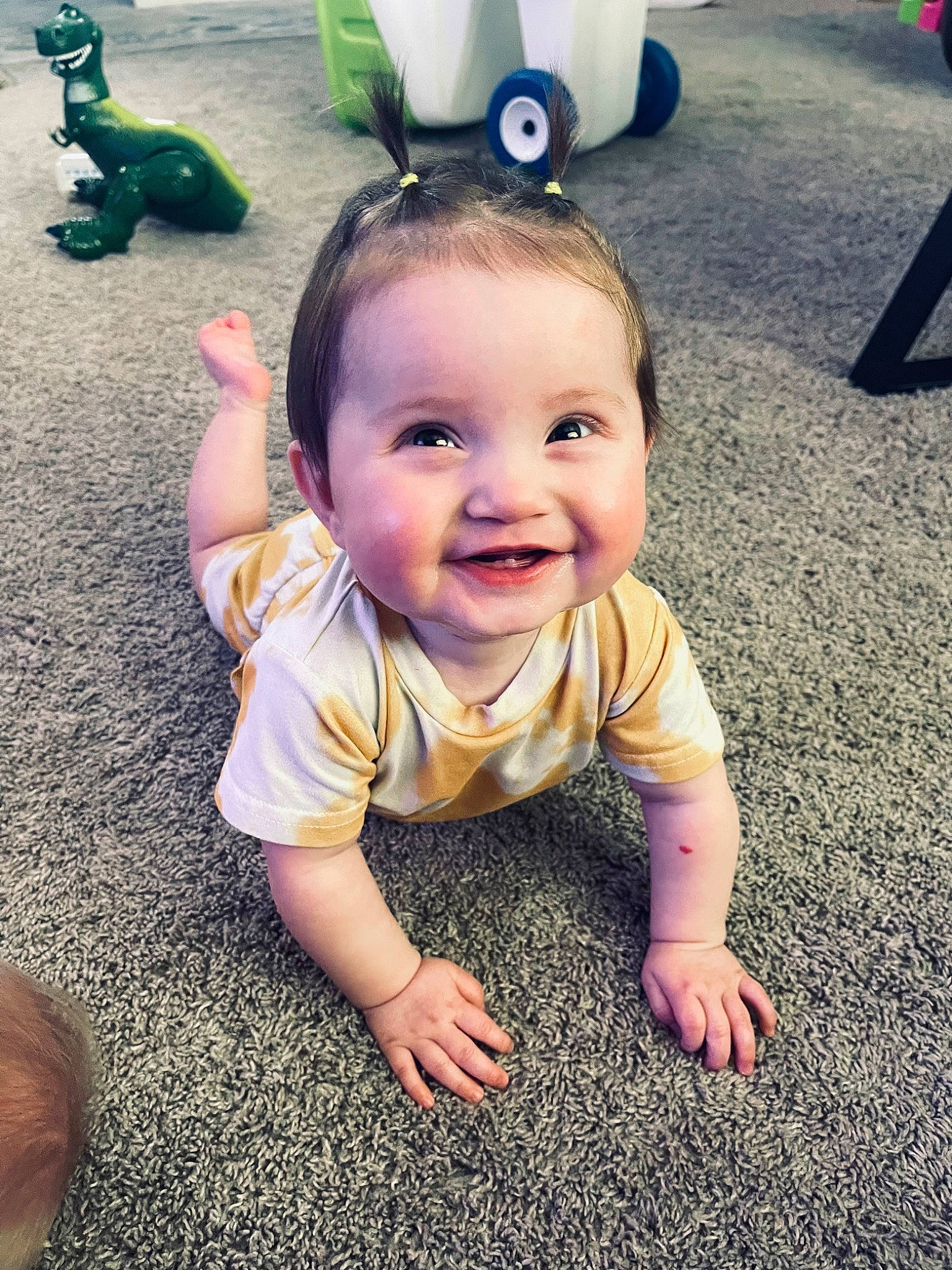 Calliope joined the competition — help win amazing prizes! baby_toddler_clothing, child, cool, face, flooring, fun, grass, green, happy, head, joy, mouth, people, person, photograph, plant, skin, sleeve, smile, t_shirt