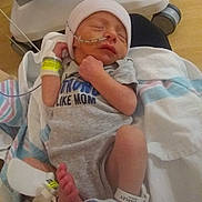 Jaxson joined the competition — help win amazing prizes! newborn, baby, hospital, medical_tube, blanket, onesie, sleeping, hat, infant, patient, hospital_wristband, foot, hand, bed, healthcare, care, rest, cute, medical, person