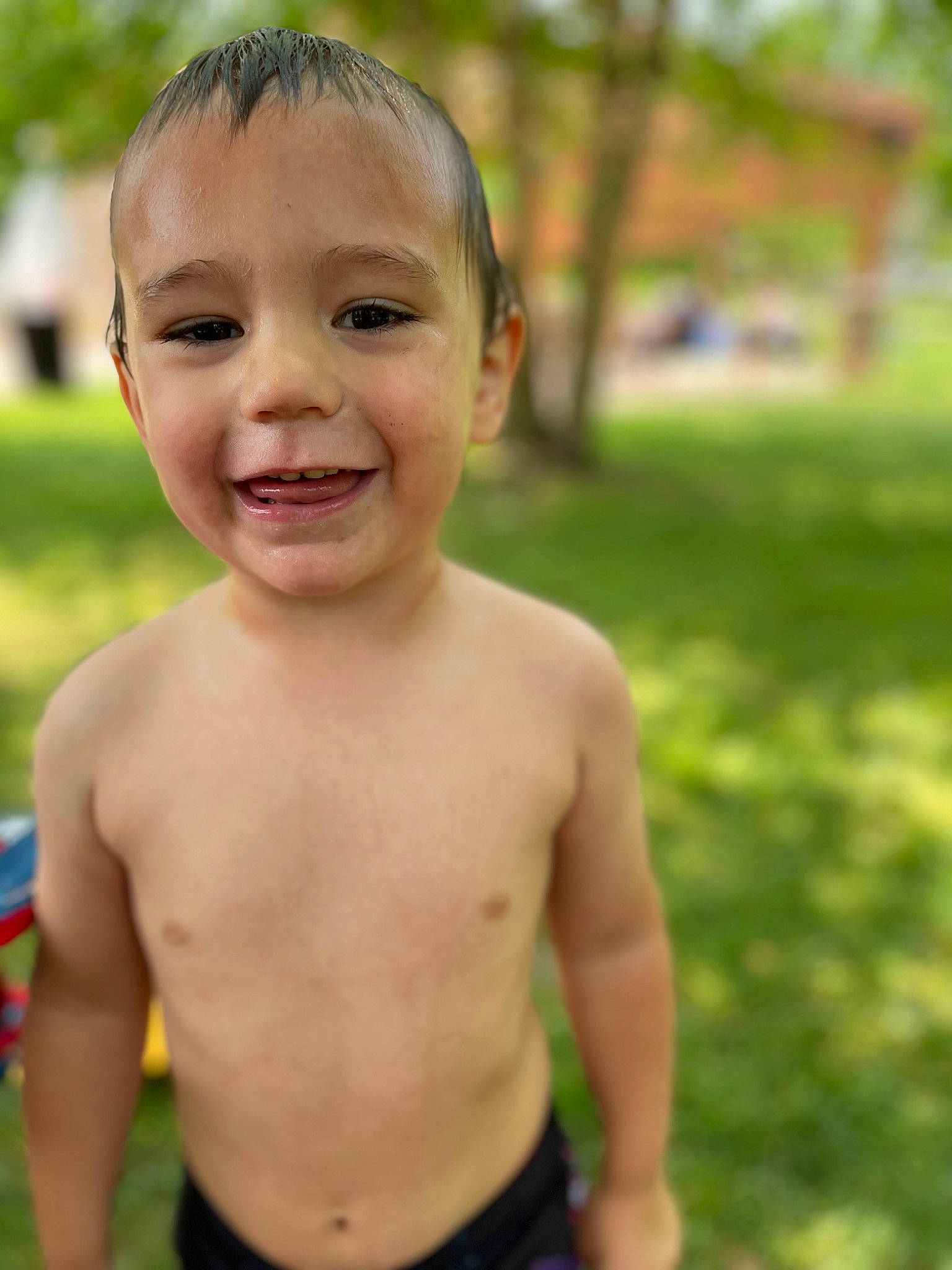 Jensen joined the competition — help win amazing prizes! abdomen, barechested, cheek, chest, child, eye, fun, gesture, grass, happy, joy, leisure, navel, nose, people_in_nature, person, plant, smile, thumb, toddler