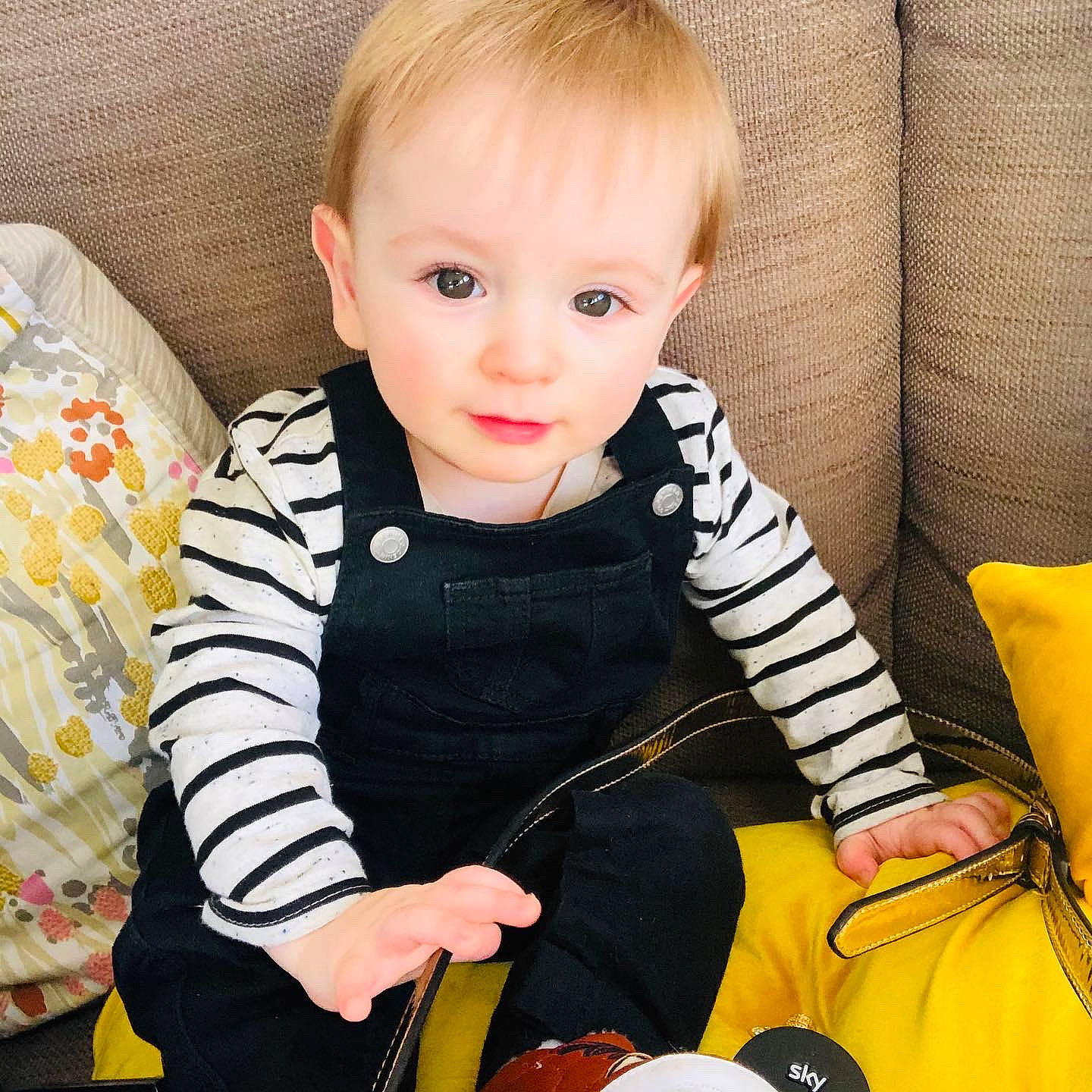 Frederick joined the competition — help win amazing prizes! baby, baby_products, baby_toddler_clothing, cheek, child, cool, eye, outerwear, person, play, product, sitting, skin, sleeve, t_shirt, toddler, yellow