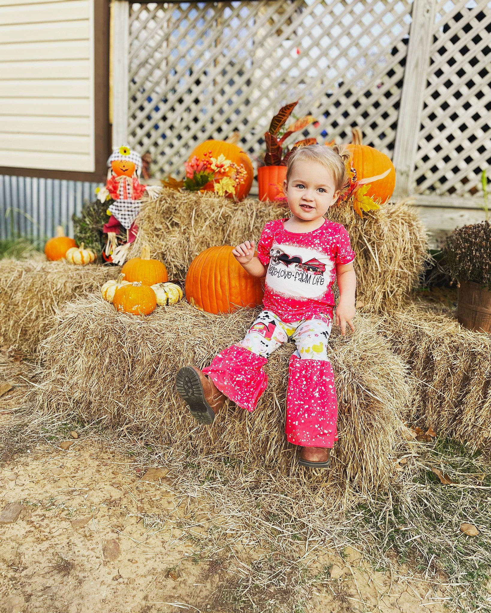 Baylee joined the competition — help win amazing prizes! agriculture, calabaza, child, cucurbita, fun, gourd, grass, happy, hat, hay, natural_foods, people_in_nature, person, plant, pumpkin, sitting, soil, squash, toddler, vegetable