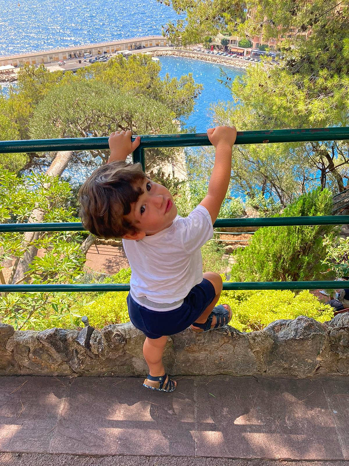 Ayden a rejoint le concours — aidez-le/la à gagner de superbes lots ! baby, child, fence, fun, garden, grass, happy, landscape, leg, leisure, people_in_nature, person, plant, recreation, shorts, sitting, t_shirt, toddler, tourism, vacation