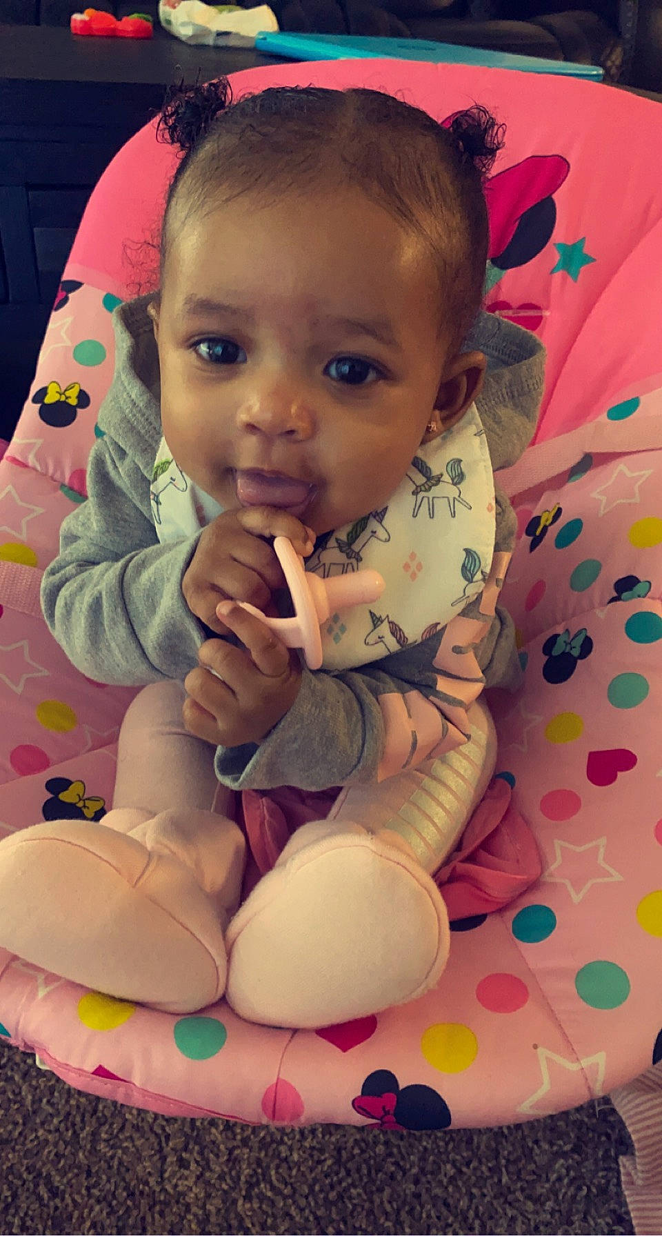 Kalyiah joined the competition — help win amazing prizes! arm, baby_toddler_clothing, cheek, eye, face, facial_expression, finger, hair, hand, happy, human, human_body, lip, mouth, nose, person, pink, product, skin, sleeve