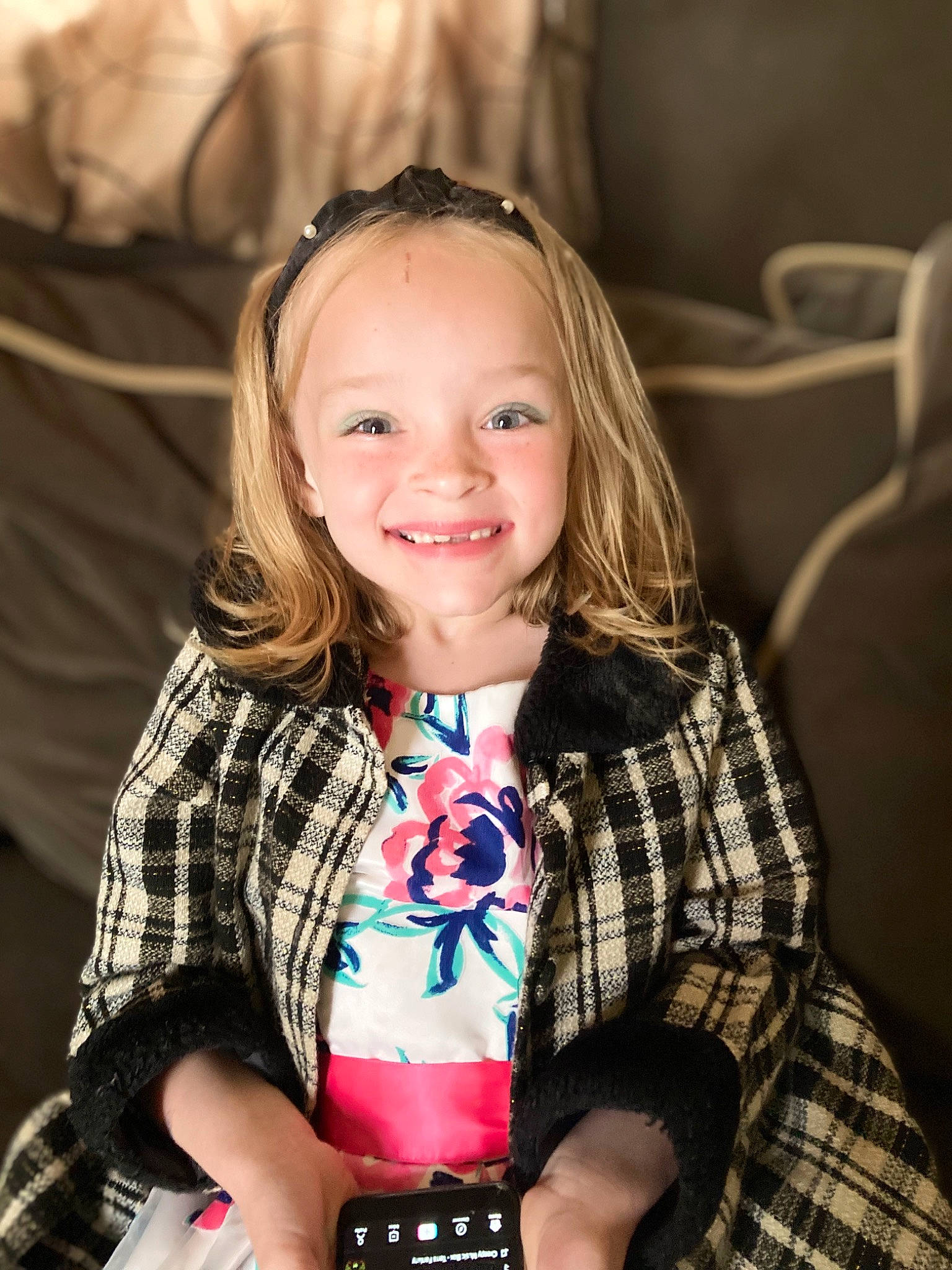 Zoie is registered to the contest to win money with this photo: cheek, child, cool, eye, facial_expression, flash_photography, fun, hair, hairstyle, happy, head, human, iris, joy, lip, people, person, plaid, skin, sleeve