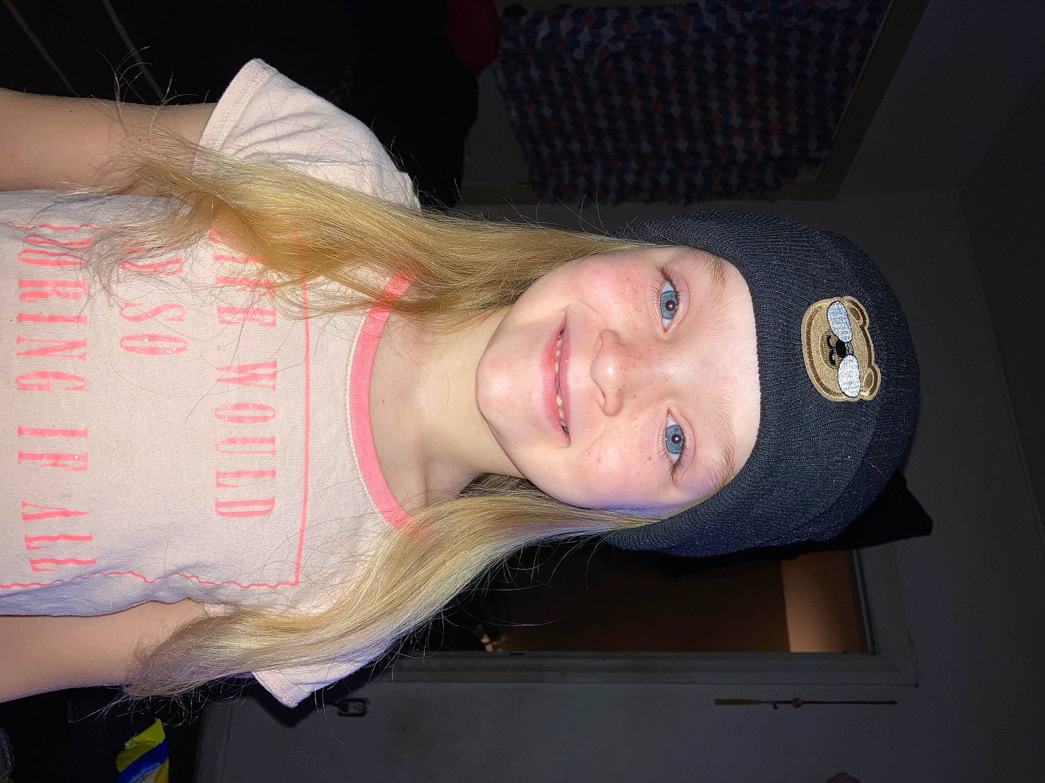 Zoie joined the competition — help win amazing prizes! chest, elbow, electric_blue, eyelash, flesh, fun, hair_care, hat, headwear, joy, mammal, mouth, person, skin, sleeve, smile, throat, wrist