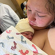 Rowan joined the competition — help win amazing prizes! newborn, mother, baby, hospital_blanket, beanie, swaddled, skin_to_skin, closeup, portrait, hospital_room, freckled_skin, newborn_eye, blanket_footprints, postpartum, mom_and_baby, human, face, maternity, towel, holding