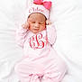 newborn, baby, infant, sleeping, pink_clothing, hat, bow, hands, feet, white_blanket, soft, cute, peaceful, portrait, indoors, child, monogram, cozy, resting, tiny