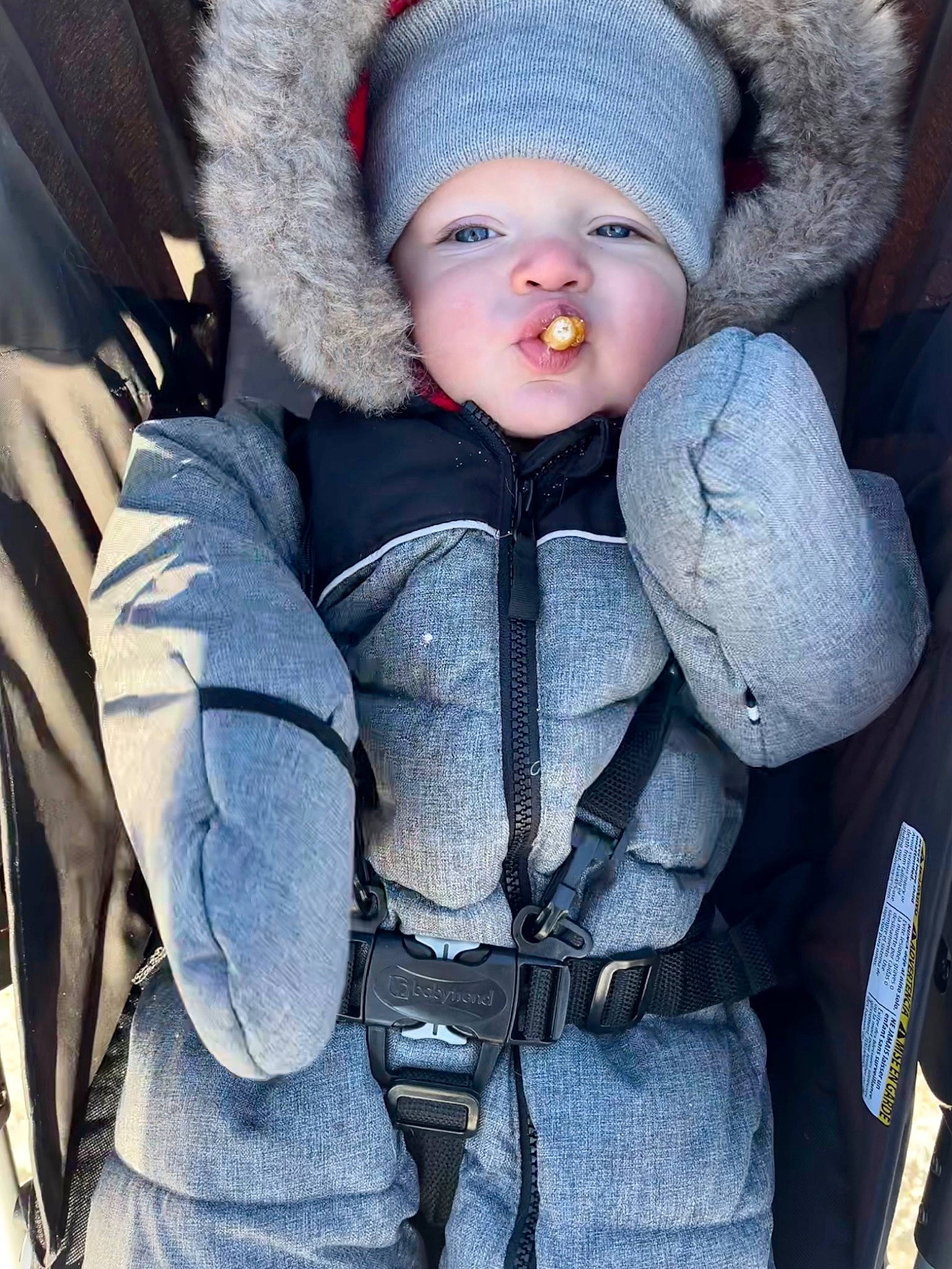 Chandler is registered to the contest to win money with this photo: baby, baby_toddler_clothing, cap, child, comfort, doll, electric_blue, eye, face, glove, headgear, headwear, jacket, knit_cap, outerwear, person, sleeve, textile, toddler, toy