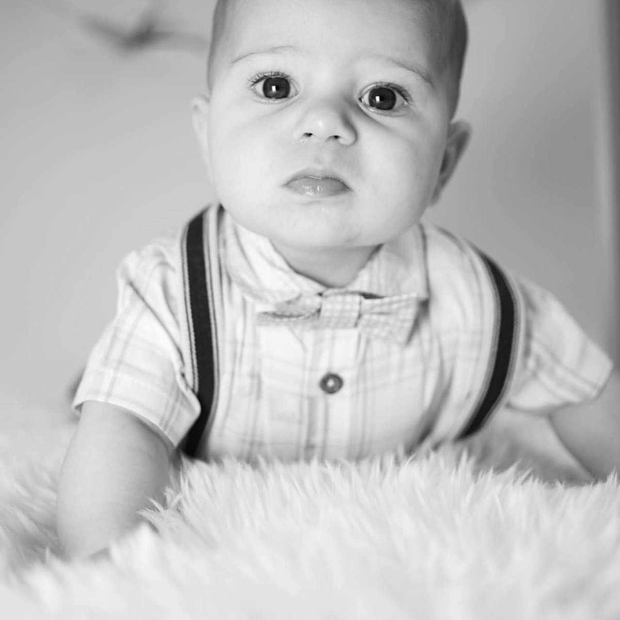 Liam joined the competition — help win amazing prizes! accessories, animal, baby, bodypart, cat, clothing, face, finger, hand, happy, head, newborn, person, pet, photography, portrait, shirt, smile, suspenders, t_shirt