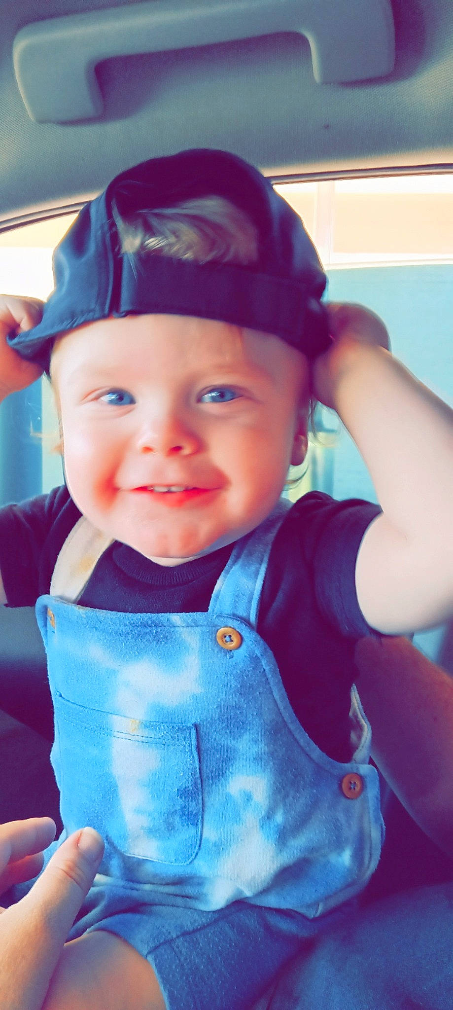 Braxton Gier joined the competition — help win amazing prizes! baby, baby_toddler_clothing, blue, cap, chin, cool, costume_hat, electric_blue, eye, eyebrow, face, happy, head, headgear, headwear, joy, neck, person, purple, skin