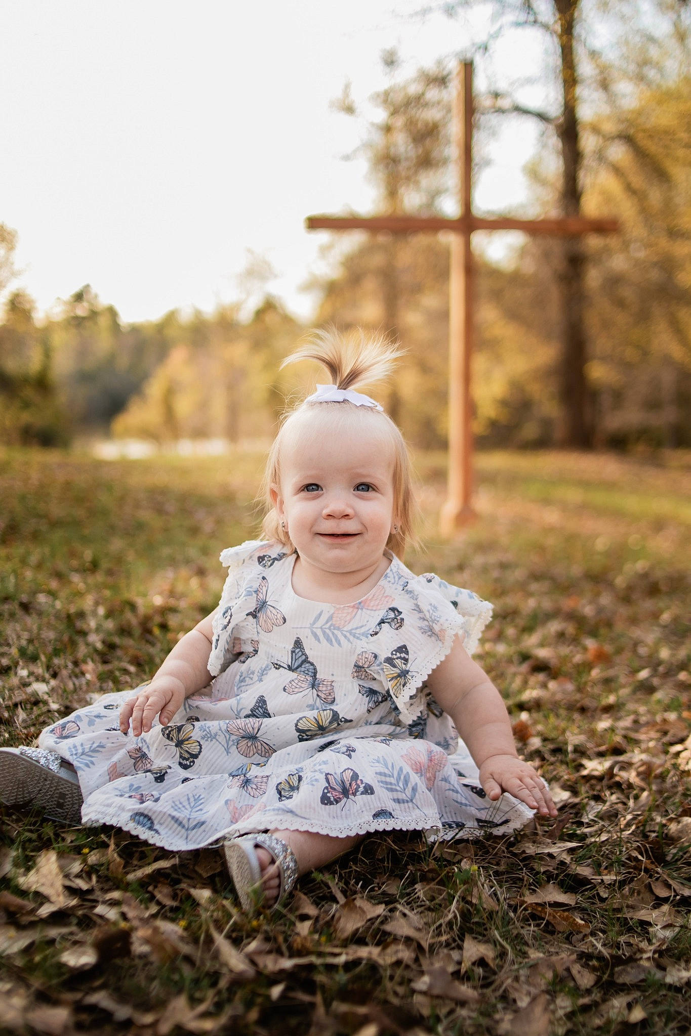 Hadley joined the competition — help win amazing prizes! baby, baby_toddler_clothing, blond, child, flash_photography, forest, fun, grass, happy, joy, landscape, people_in_nature, person, plant, sitting, sky, smile, soil, sunlight, toddler