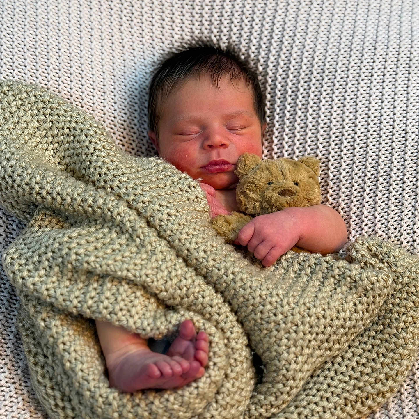 Isla-Grace joined the competition — help win amazing prizes! baby, blanket, child, closeup, cozy, cute, face, hand, indoors, infant, knitted, newborn, peaceful, portrait, resting, sleeping, soft, teddy_bear, tiny_toes, wrapped