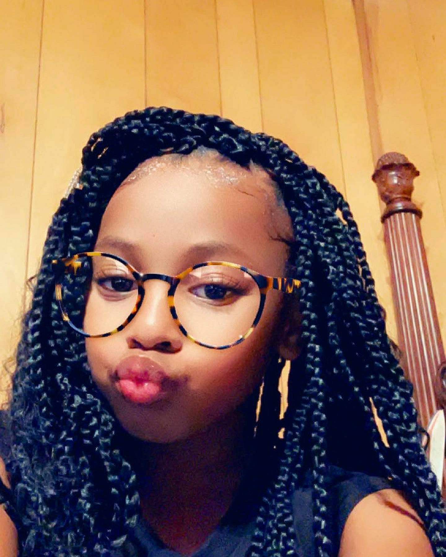 Janiyah joined the competition — help win amazing prizes! black_hair, braid, cheek, chin, cool, ear, eyebrow, eyelash, eyewear, forehead, glasses, hairstyle, iris, jaw, jheri_curl, lip, neck, nose, person, purple