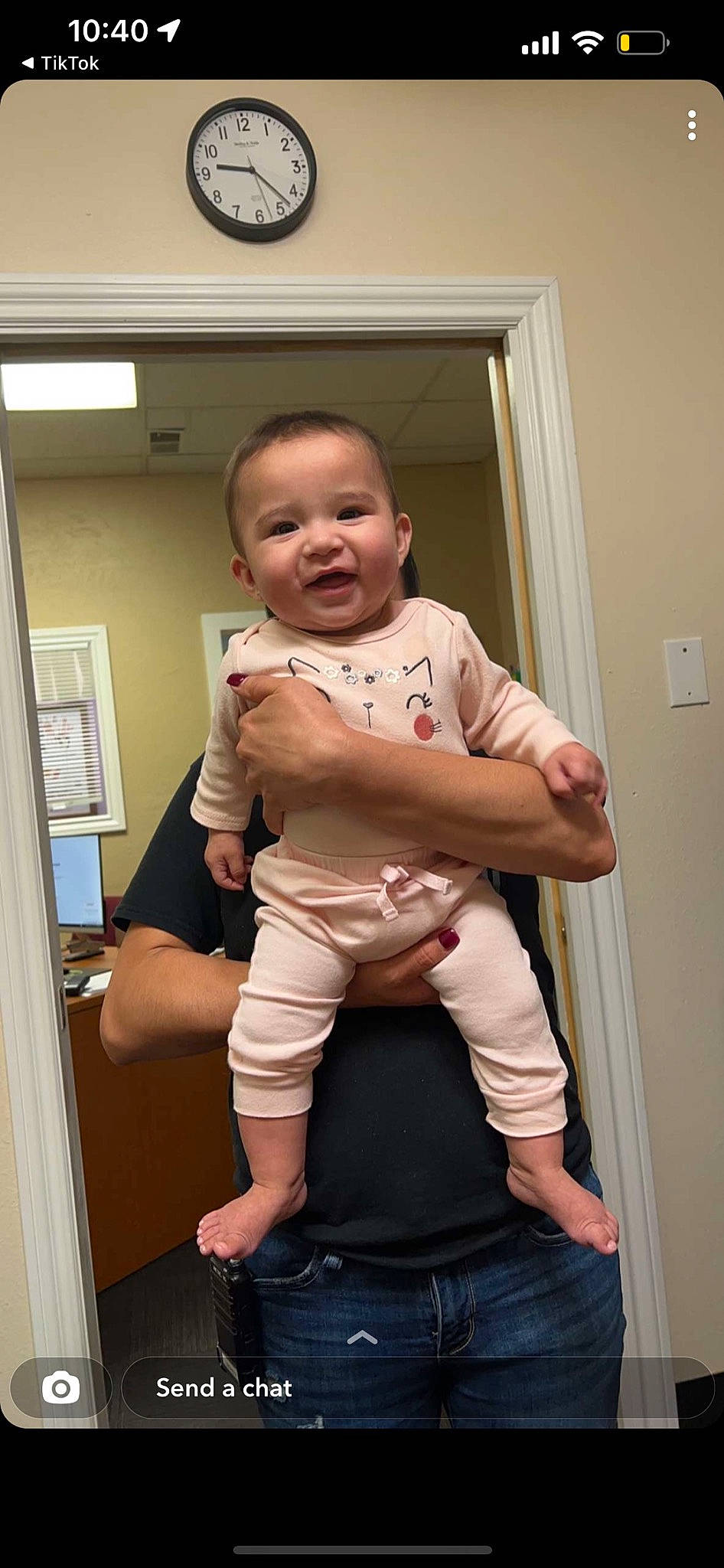 Daniella Analia is registered to the contest to win money with this photo: abdomen, baby, baby_toddler_clothing, cheek, chest, comfort, elbow, happy, human_body, jeans, knee, person, picture_frame, sleeve, smile, stomach, thigh, thumb, toddler, trunk