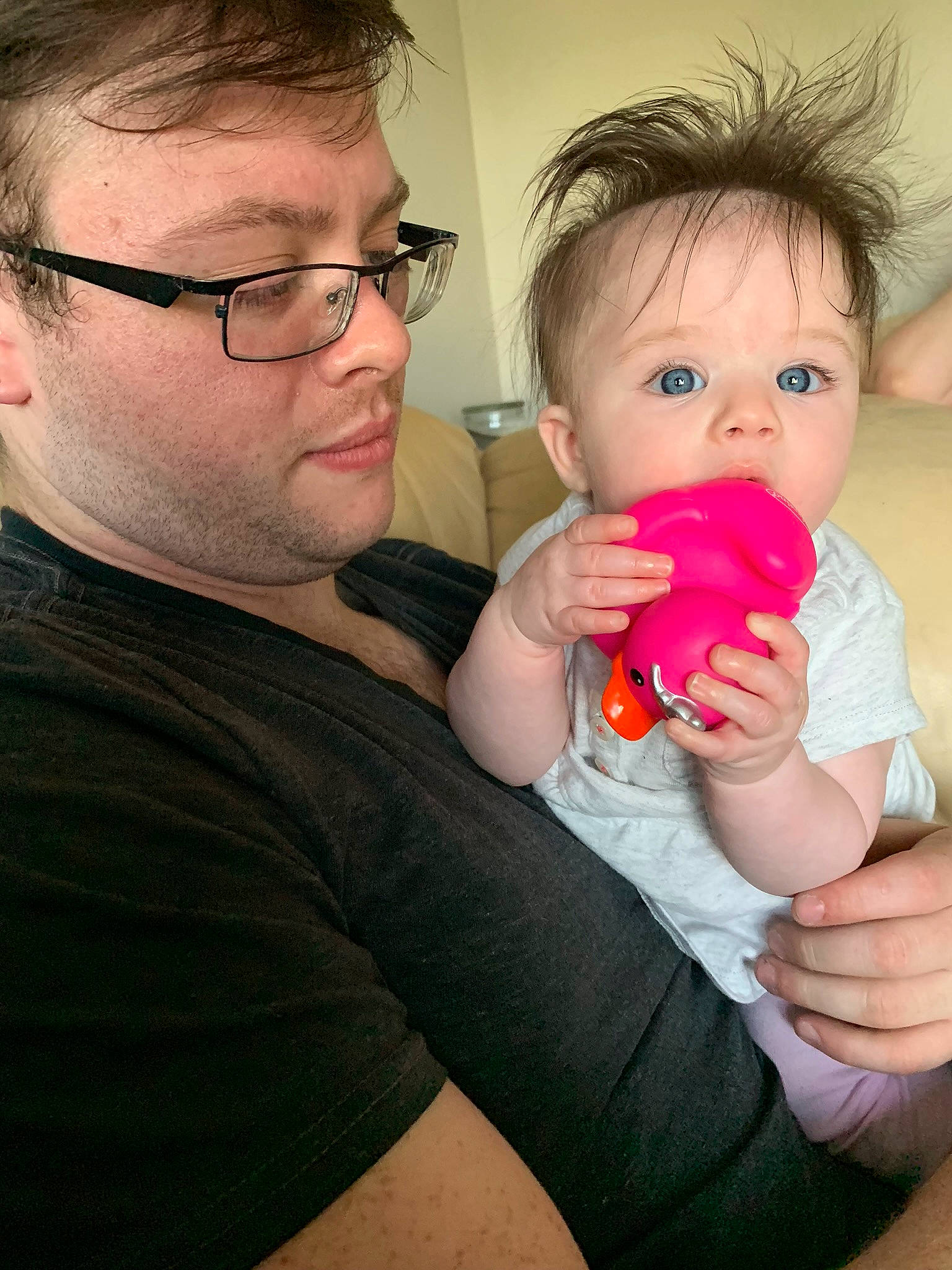 Addeline is registered to the contest to win money with this photo: baby, child, father, finger, fun, mother, muscle, neck, nose, person, skin, toddler