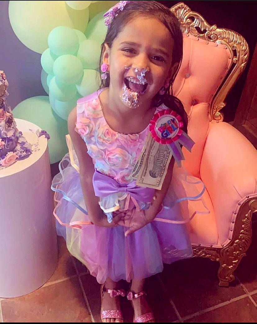 Izabella joined the competition — help win amazing prizes! baby_toddler_clothing, balloon, dress, embellishment, event, eyelash, face, fashion_design, fun, hair, hairstyle, happy, headpiece, jewellery, magenta, necklace, person, pink, smile, sweetness