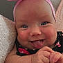 Adalynn is registered to the contest to win money with this photo: baby, infant, face, tongue, headband, pink, smile, hands, skin, cute, child, expression, portrait, closeup, clothing, floral, cozy, happy, person, playful