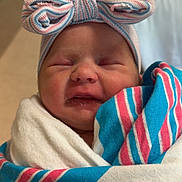 Zyrah joined the competition — help win amazing prizes! newborn, baby, swaddled, blanket, hat, bow, striped, hospital, infant, face, sleeping, cute, child, portrait, closeup, soft, skin, wrapped, headwear, newborn_baby