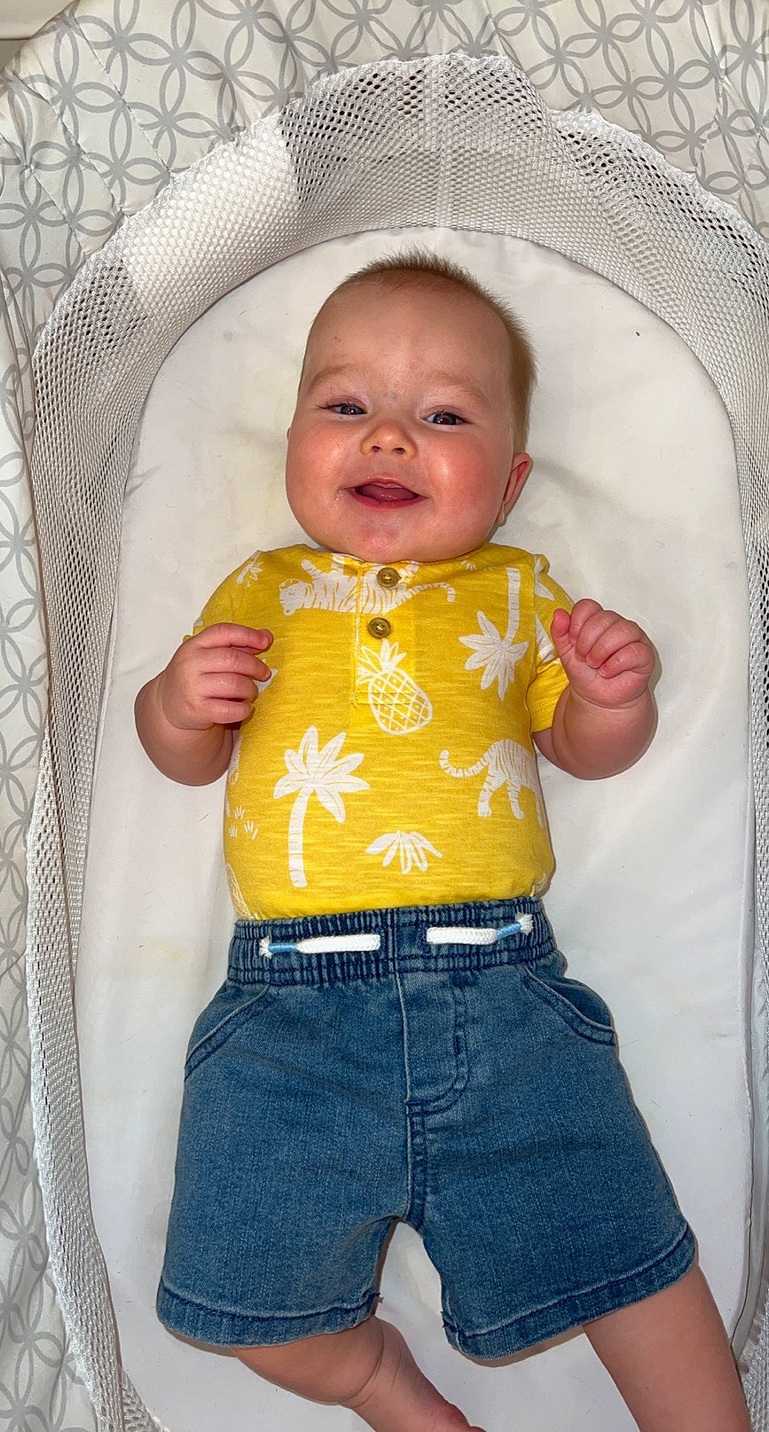 Benton is registered to the contest to win money with this photo: baby, baby_sleeping, baby_toddler_clothing, cheek, child, comfort, eye, face, happy, head, joy, organ, outerwear, person, product, skin, sleeve, smile, t_shirt, textile