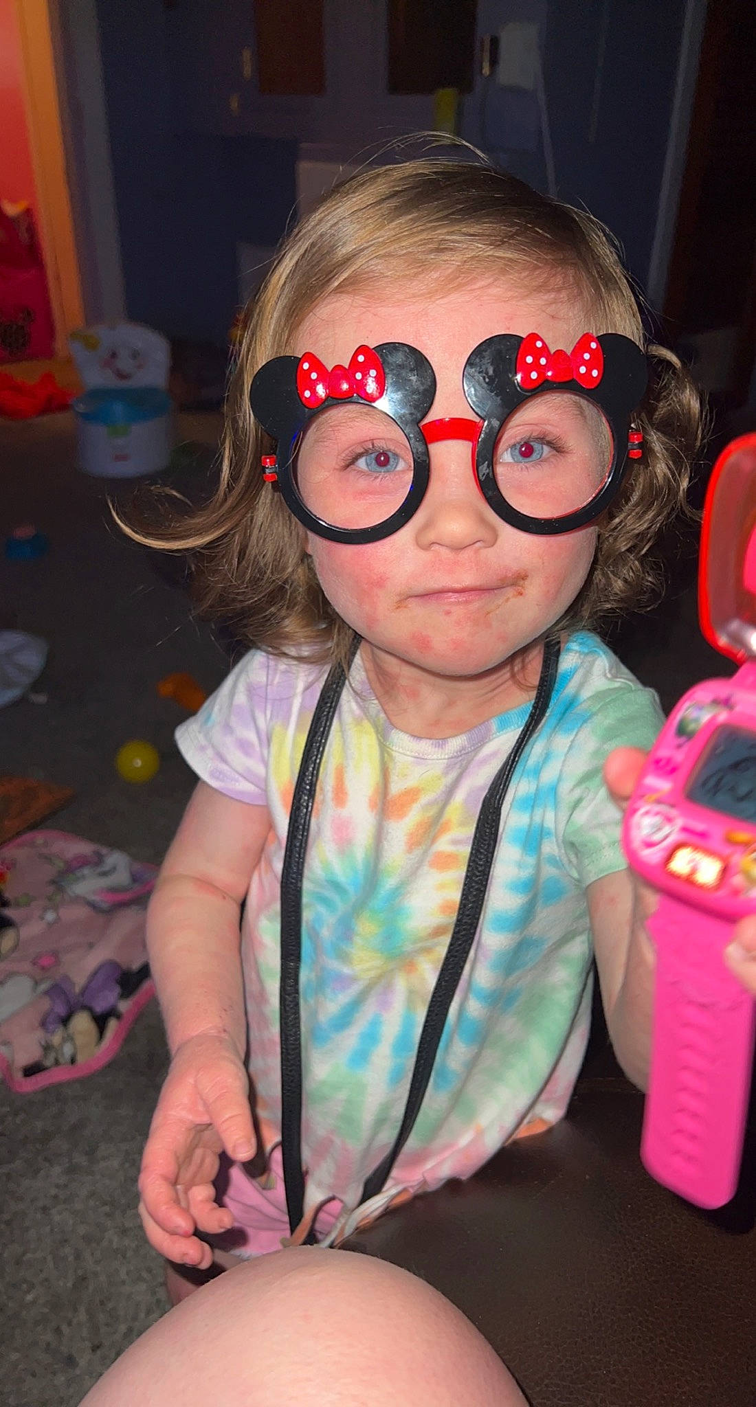 Ava joined the competition — help win amazing prizes! audio_equipment, baby_toddler_clothing, cheek, child, eyelash, eyewear, finger, fun, gadget, happy, iris, nose, person, personal_protective_equipment, pink, play, skin, smile, t_shirt, toddler