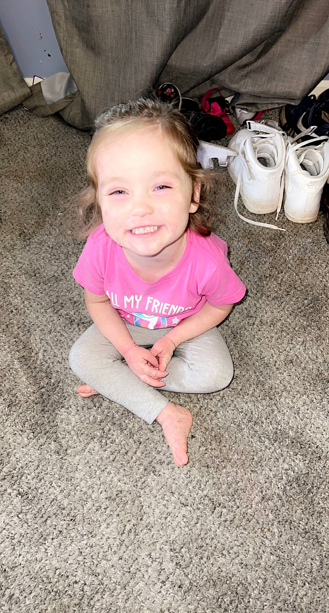 Ava joined the competition — help win amazing prizes! baby_toddler_clothing, cheek, clothing, eye, face, facial_expression, floor, flooring, fun, grass, happy, head, iris, joy, leg, mammal, person, pink, skin, smile