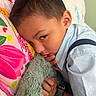 Jafet joined the competition — help win amazing prizes! child, boy, face, portrait, pillow, blanket, blue_shirt, suspenders, watch, indoor, resting, sleepy, closeup, young, candid, expression, soft_texture, colorful, cozy, hand