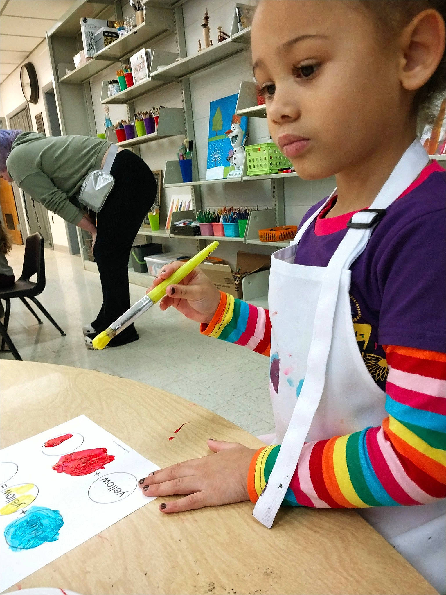 Avyanna joined the competition — help win amazing prizes! art, artist, chair, child, event, fashion_design, flooring, fun, hand, learning, office_supplies, pen, person, play, science, t_shirt, table, toddler, writing, writing_implement