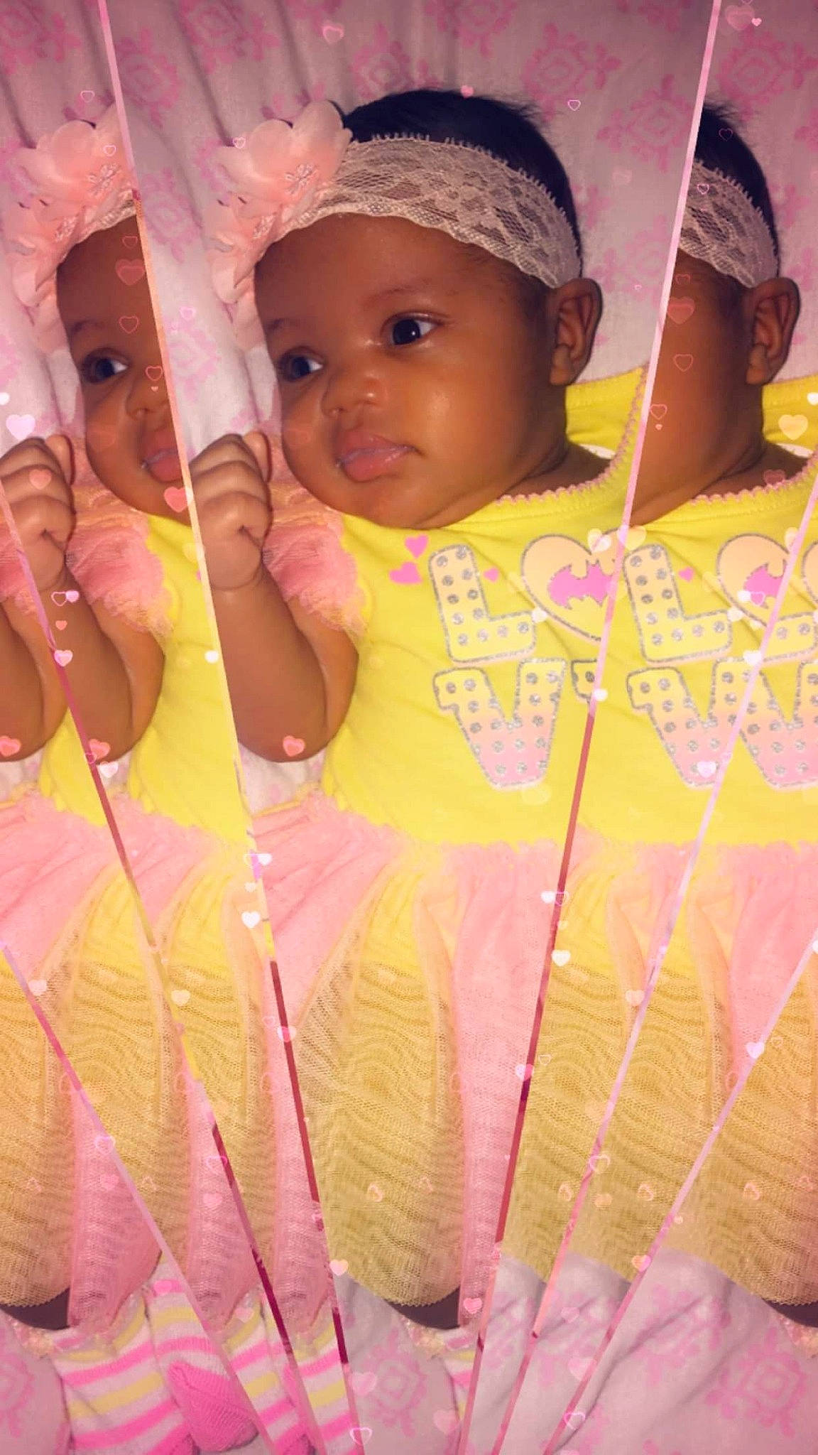 Sa'Niyah is registered to the contest to win money with this photo: baby, child, hair_accessory, headwear, peach, person, pink, product, skin, smile, toddler