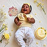 Kaci-Rose is registered to the contest to win money with this photo: baby, infant, smiling, yellow, headband, flower, cake, milestone, celebration, blanket, happy, cute, lying_down, floral, clothing, sweet, adorable, portrait, three_months, baby_photography