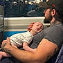 Levi joined the competition — help win amazing prizes! baby, man, tattoo, cap, sleeping, train, window, reflection, arm, hand, clothing, person, seat, interior, transportation, portrait, child, resting, travel, casual