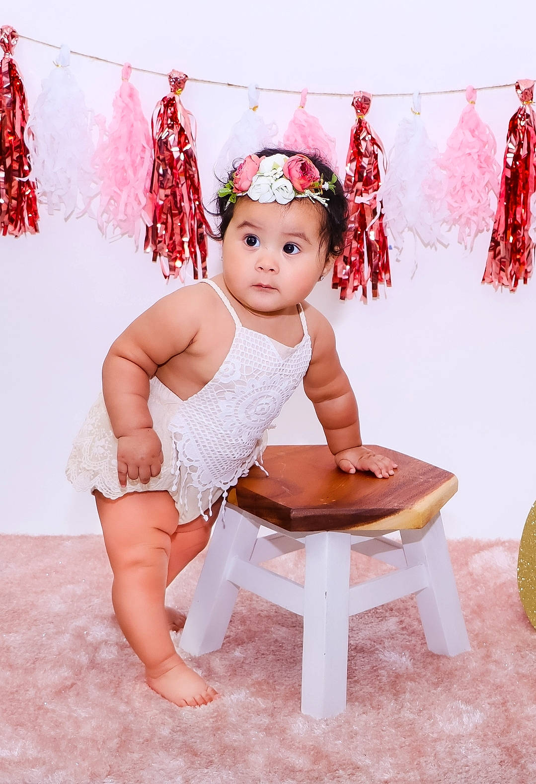 Valentina joined the competition — help win amazing prizes! baby, baby_toddler_clothing, beauty, child, comfort, fashion_accessory, flash_photography, fun, happy, headpiece, headwear, human_leg, knee, magenta, peach, person, pink, red, sitting, skin