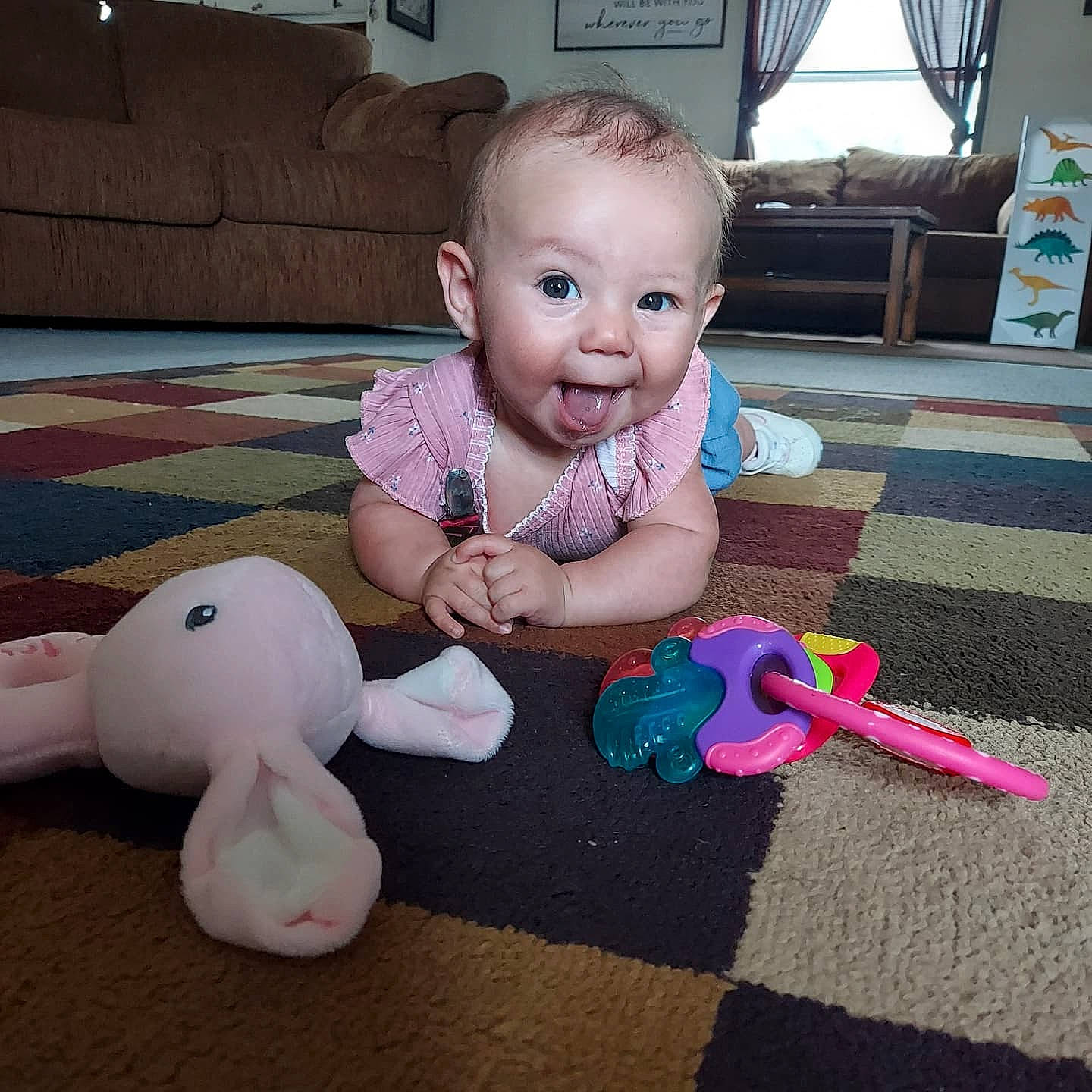 Samaria joined the competition — help win amazing prizes! arm, baby, baby_products, baby_toddler_clothing, baby_toys, child, floor, flooring, fun, mammal, person, pink, product, purple, smile, stuffed_toy, textile, toddler, toy, vertebrate
